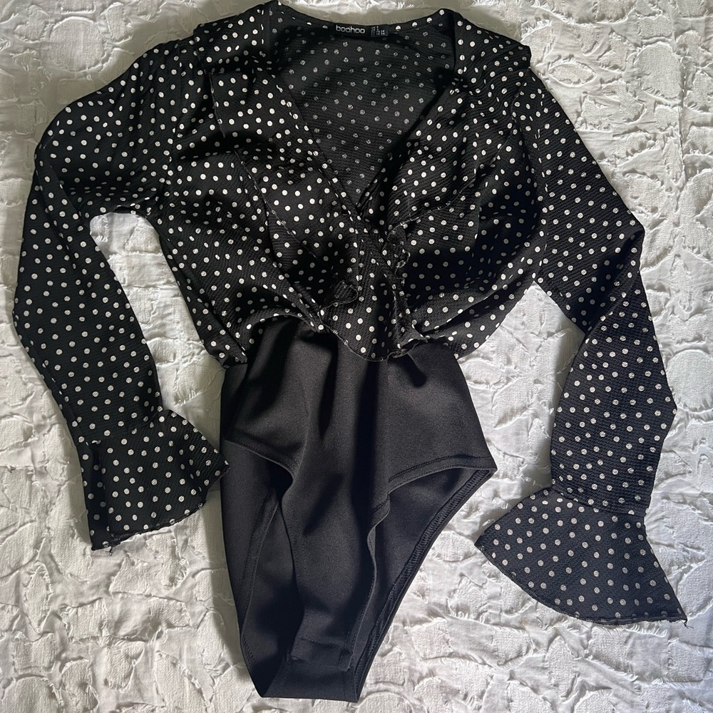 🖤🤍 Black and White Polka Dot Frill Bodysuit 🖤🤍
